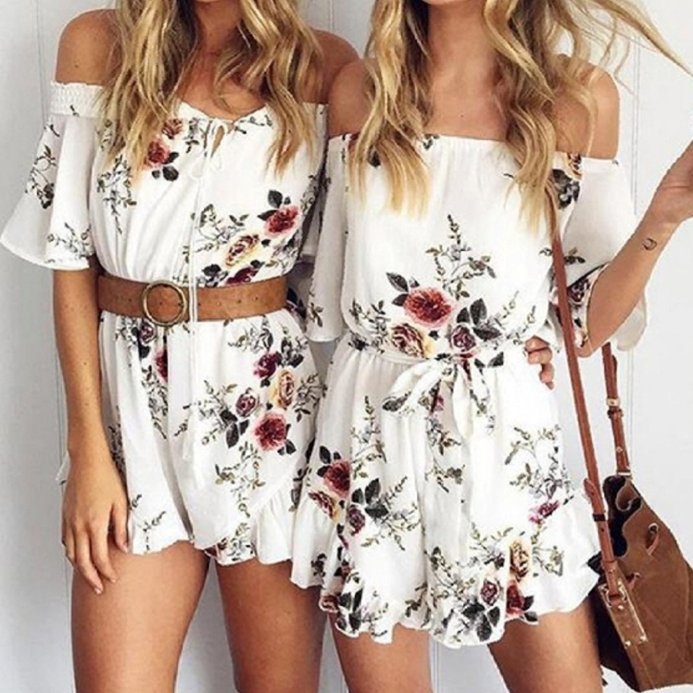 NWOT White Floral Off Shoulder Romper